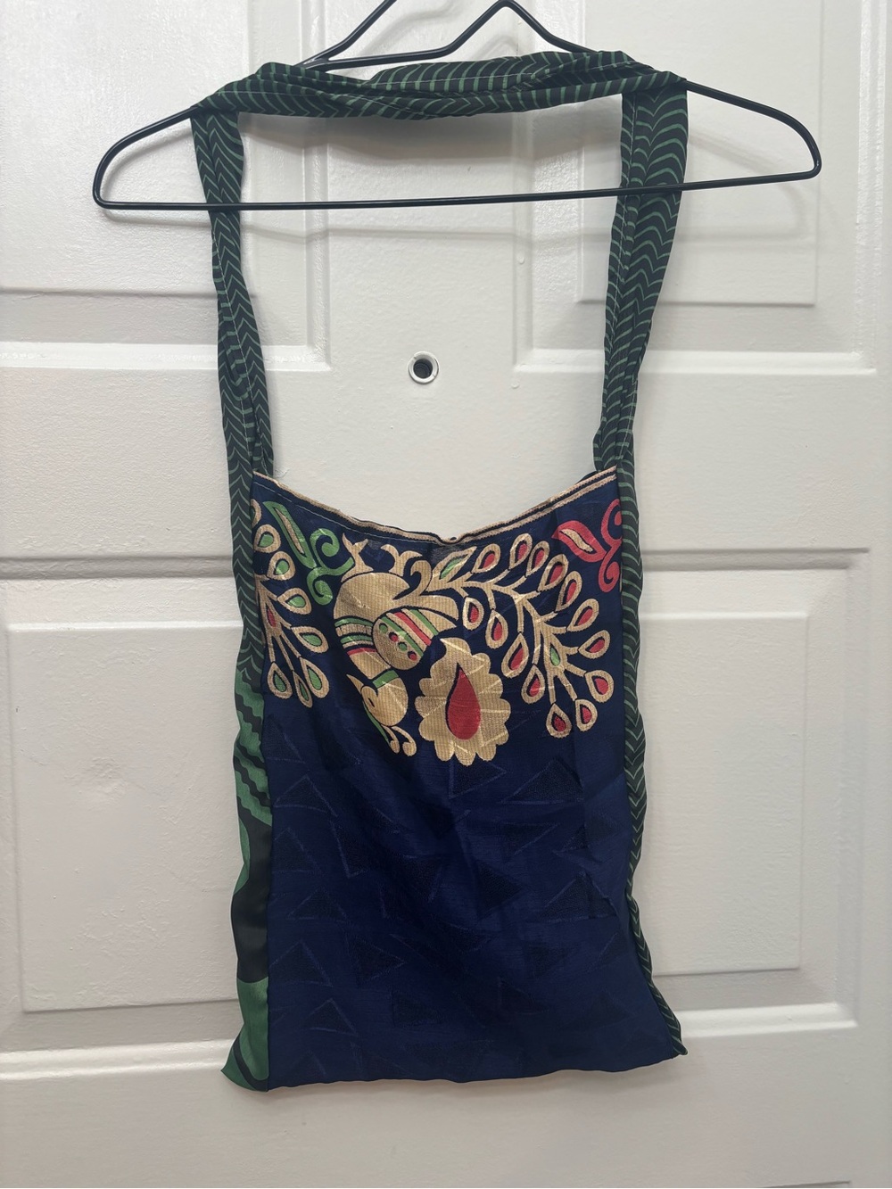 Raj Silk Sari Boho Tote with Peacock motif Shoulder Bag